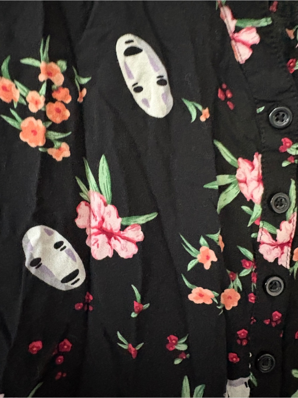 Torrid Her Universe Black Button-Down shirt with Pink Floral & White Mask 0X - Picture 4 of 7